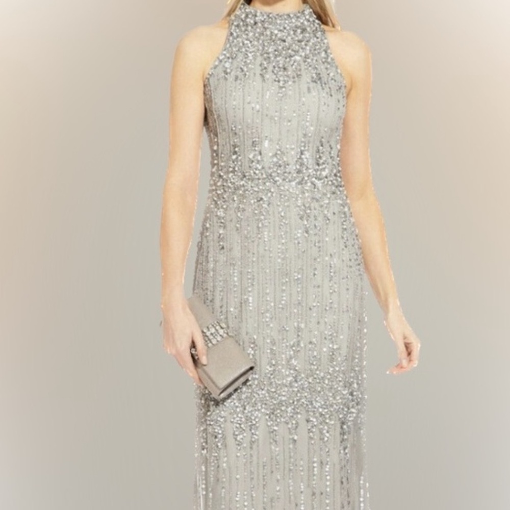Adrianna Papell beaded gray gown